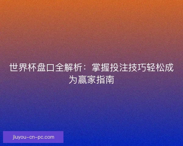 世界杯盘口全解析：掌握投注技巧轻松成为赢家指南